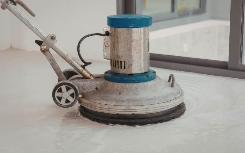 Floor polishing machine in action Floor polishing machine in action