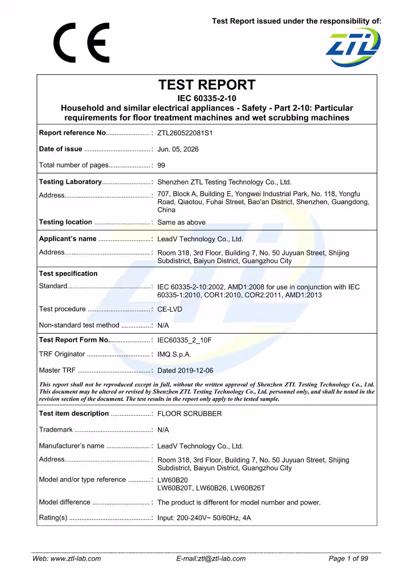 floor scrubber safety test report lw60b20