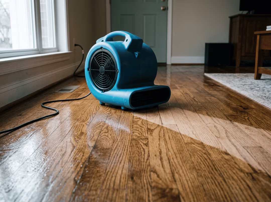 Air mover drying damp hardwood floor Air mover drying damp hardwood floor