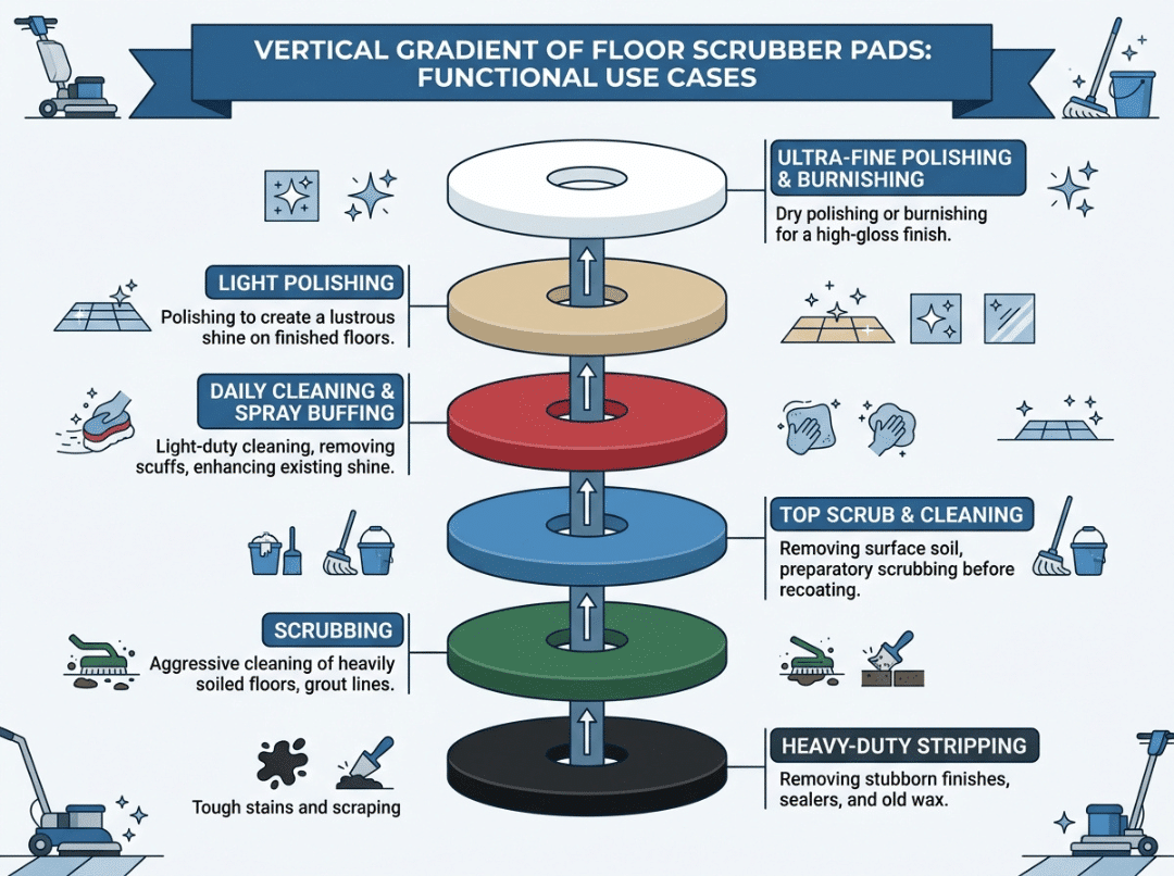 Floor scrubber pad color selection chart by task Floor scrubber pad color selection chart by task