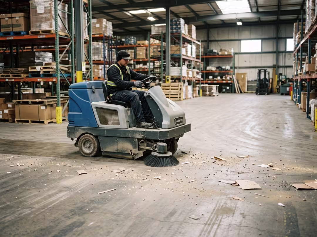 Floor sweeper in warehouse Floor sweeper in warehouse