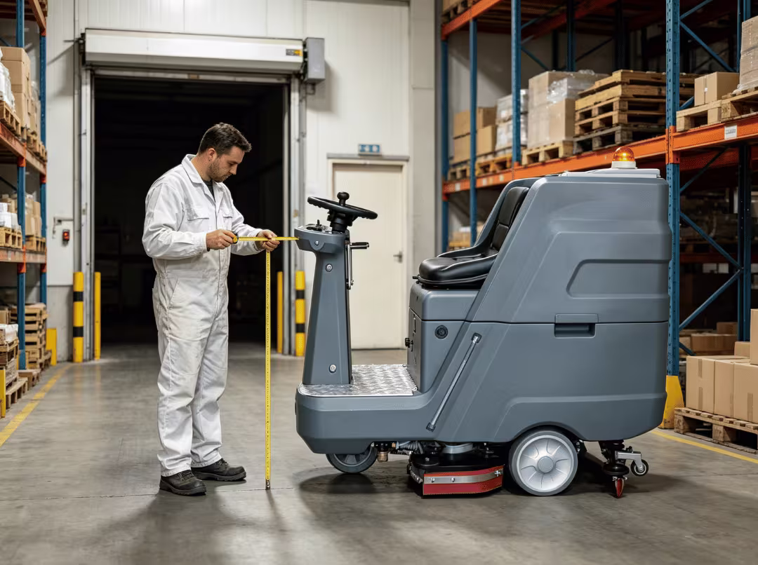 Measuring aisle width for scrubber Measuring aisle width for scrubber