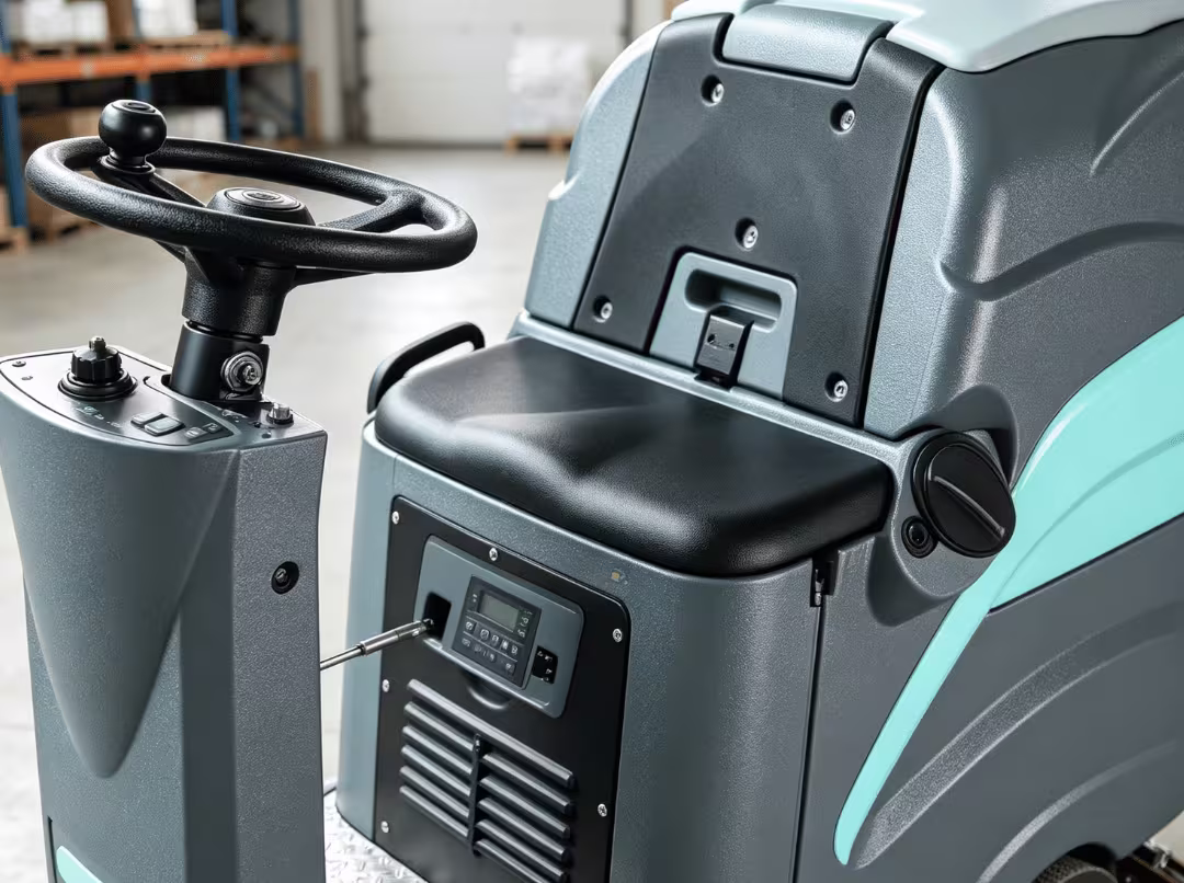 Ride on scrubber operator seat and controls Ride on scrubber operator seat and controls