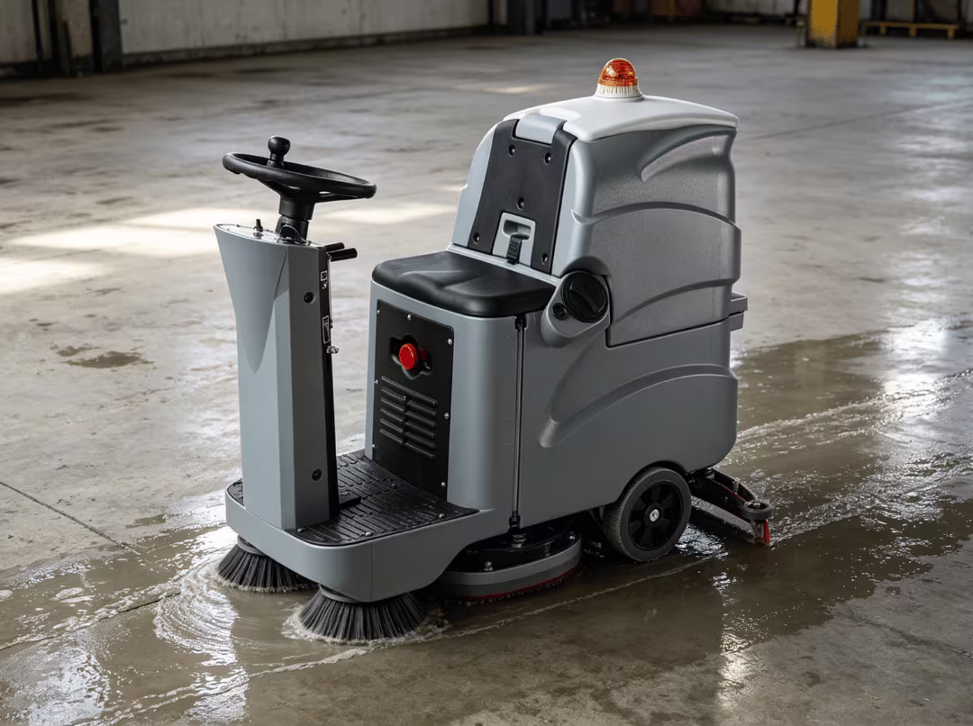 Scrubber cleaning and drying floor Scrubber cleaning and drying floor