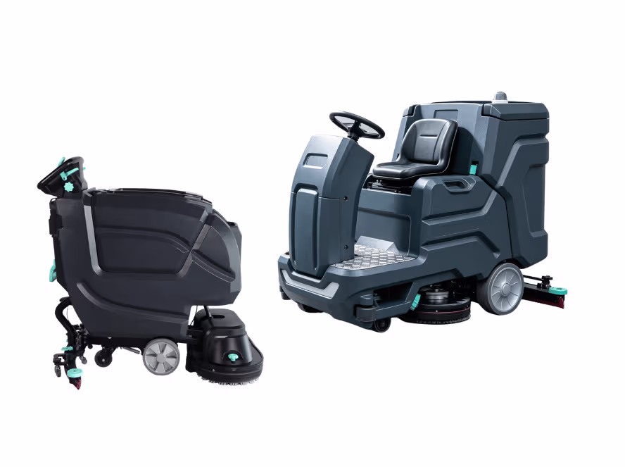 Ride on vs walk behind cleaning scene Walk behind and ride on scrubbers compared