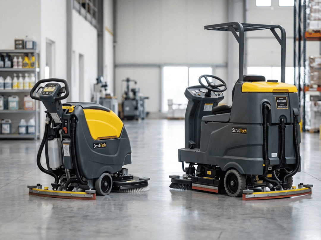 Walk behind and ride on scrubbers Walk behind and ride on scrubbers