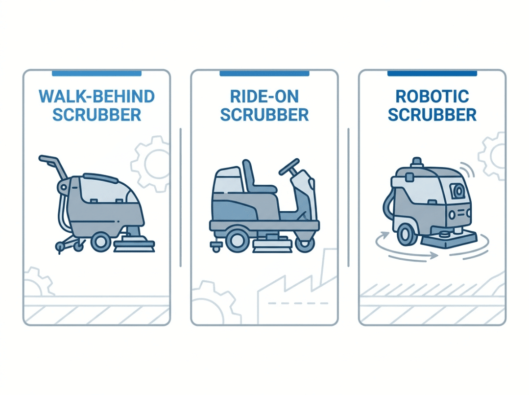 Walk behind, ride on, and robotic floor scrubber comparison Walk behind, ride on, and robotic floor scrubber comparison