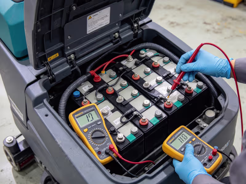 Floor scrubber battery inspection Floor scrubber battery inspection